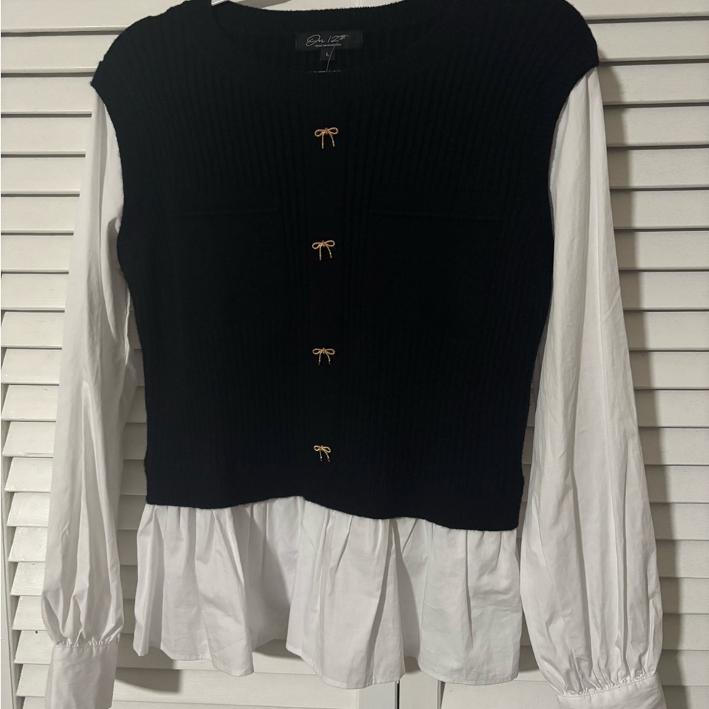 Elegant Black and White Layered Blouse